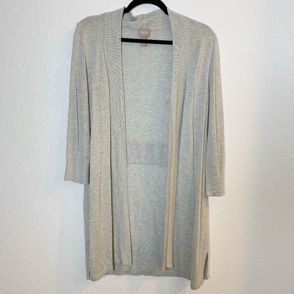 Chico's‎ Gray Long Line Open Front Cardigan Chico Size 1 =US Size Medium Sweater